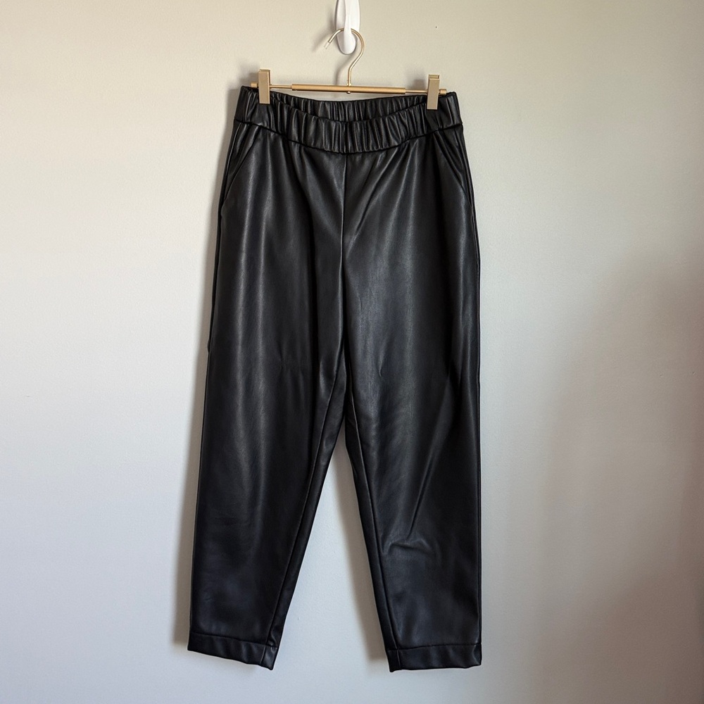 Black Faux Leather Jogger Pants
